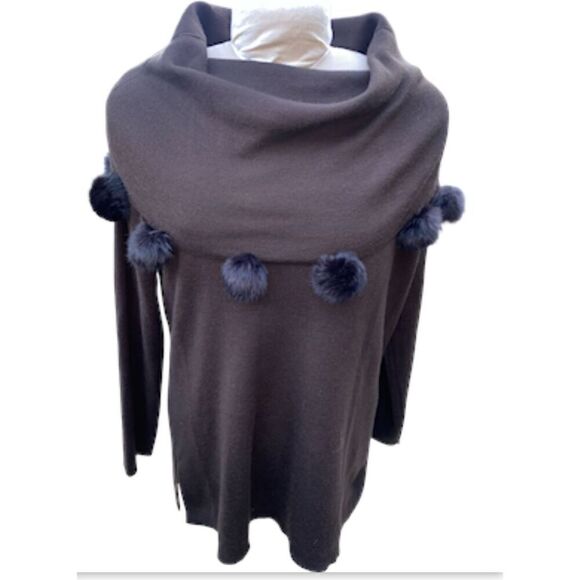 Pursuits Ltd. Merino Wool Sweater with Rabbit Fur AccentsBrown Sz XL Holiday Par - Picture 5 of 11